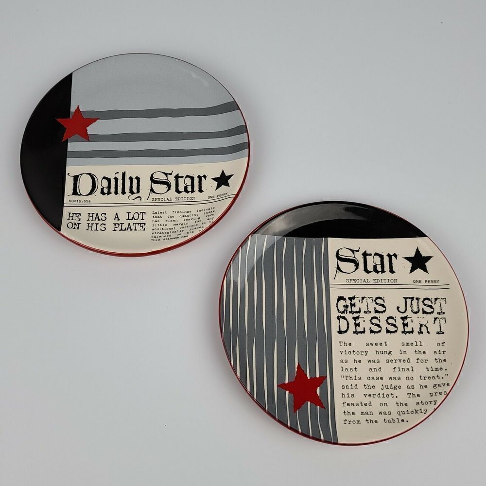 Dept. 56 Ceramic 6" Newspaper Daily Star Snack Dessert Appetizer Plates